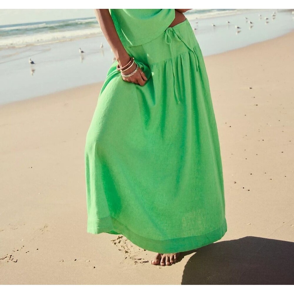 Free People Free-Est Sandshell Linen Maxi Skirt Pull-On Flowy Solid S 289020
